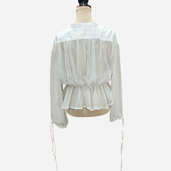 Nasty Gal White Sheer Plunge V-Neck Blouse Size 12 - Picture 3 of 5